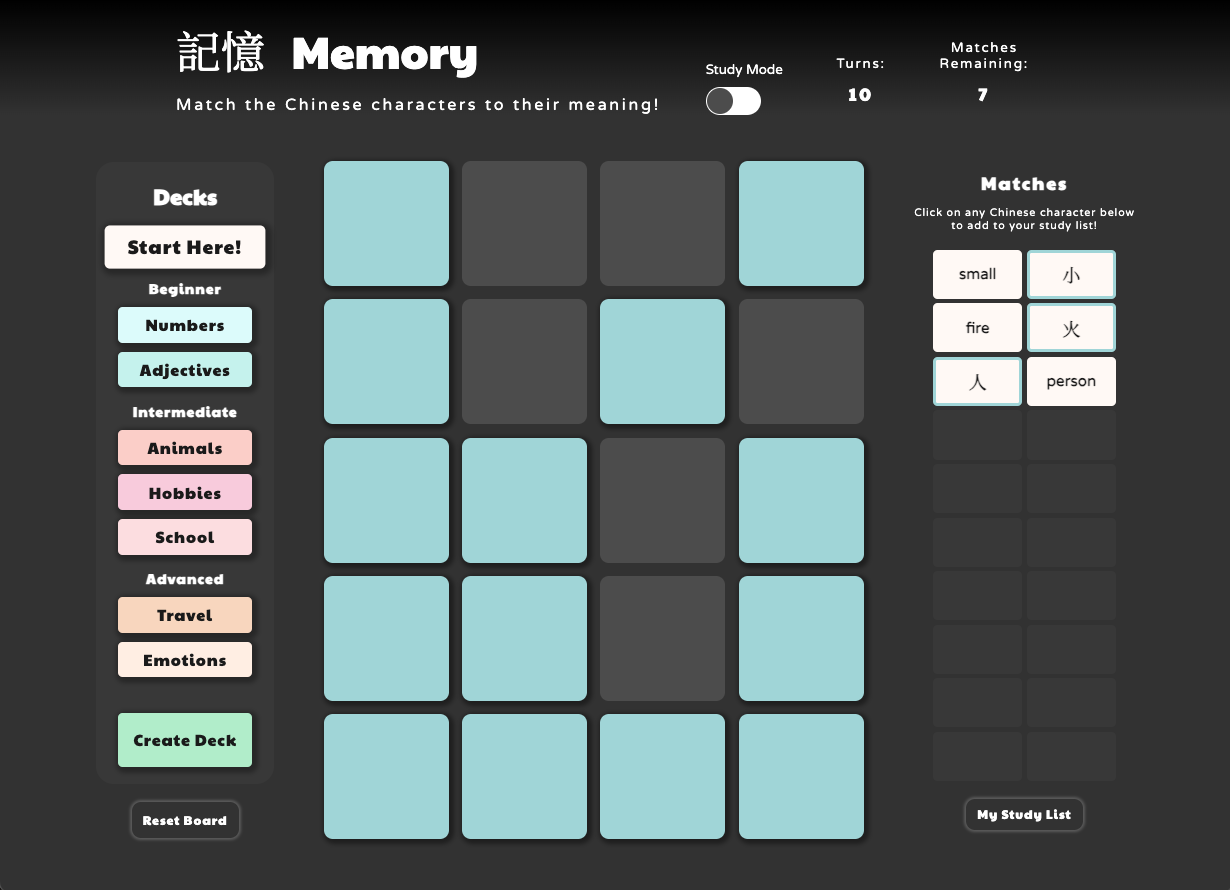 Screenshot of Jiyi Memory Game